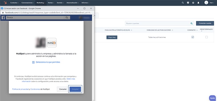 Aceptar perfil redes sociales en HubSpot